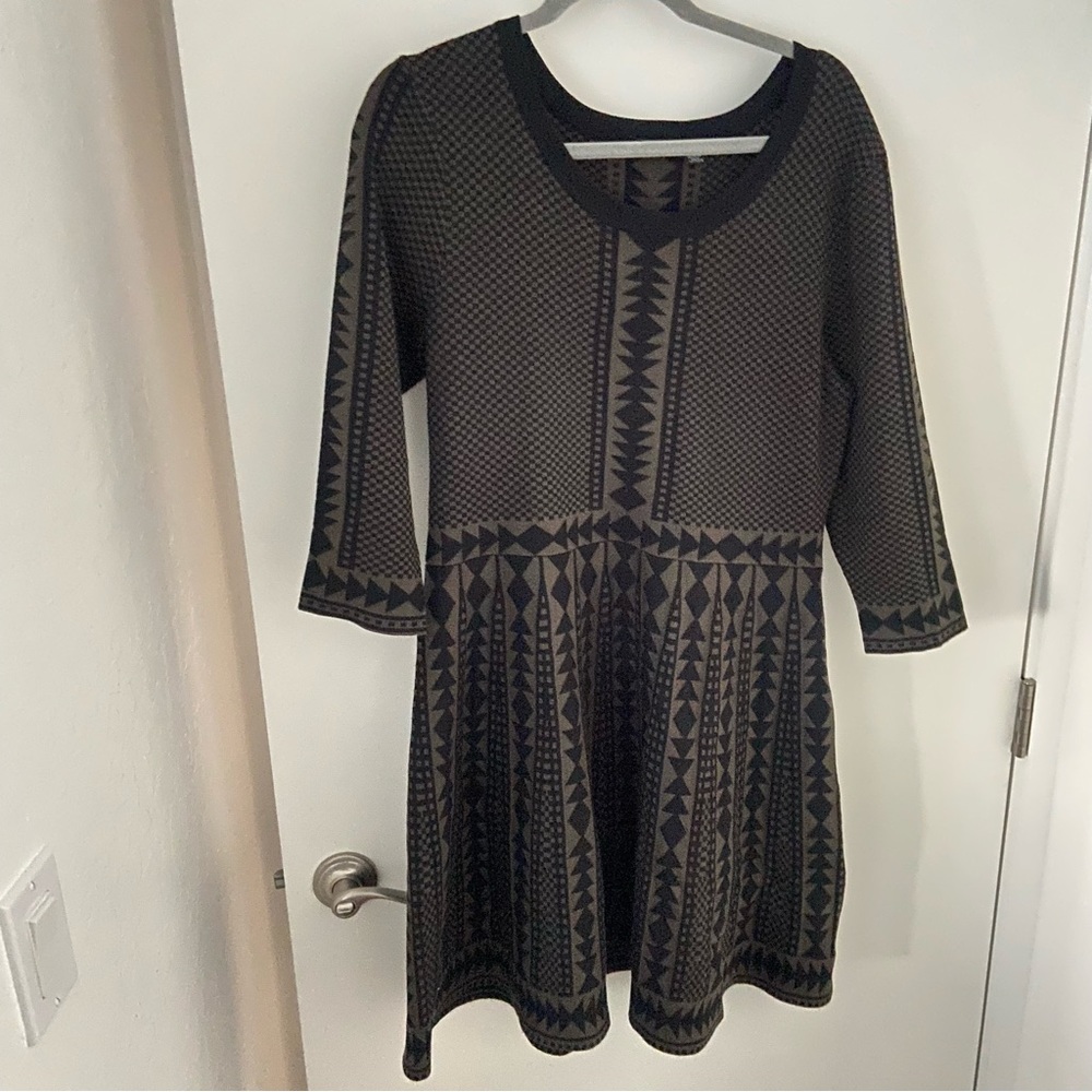 Nina Leonard Geometric Fit & Flare Sweater Dress